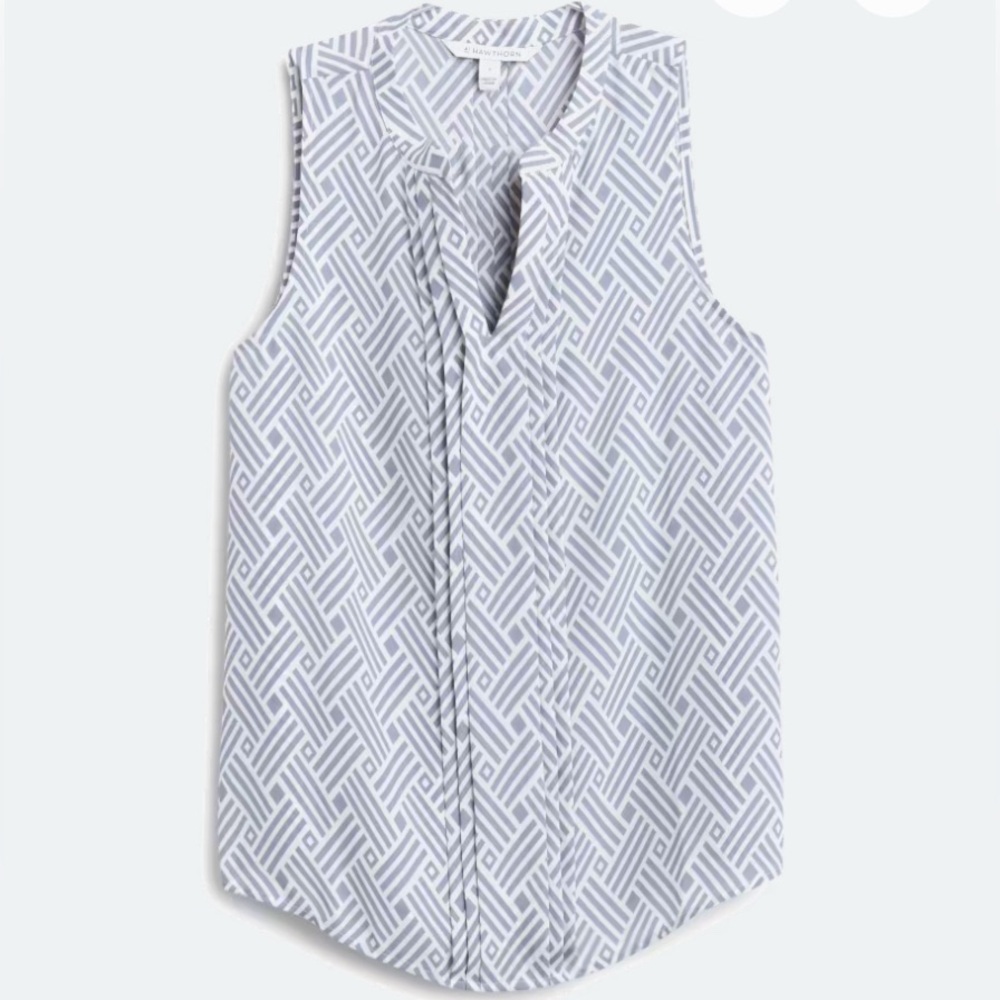 Breyson Pleat Detail Split Neck Blouse - Sleeveless Geometric Pattern Top